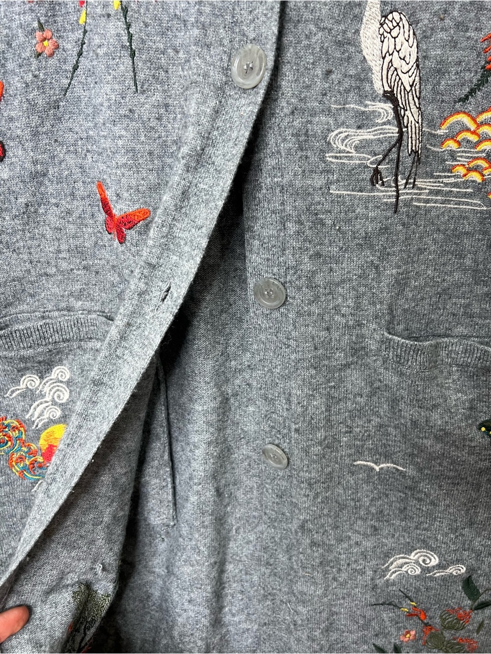 Johnny Was Gray Wool Cashmere Embroidered Long Sweater Vest Duster Cardigan (M) - Picture 5 of 16